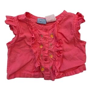 Vintage Y2k Baby Headquarters Coral Pink Ruffled Embroidered Fruit Tank Top